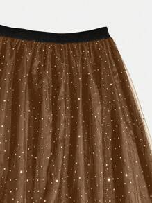 SHEIN BAE Kích thước lớn Lưới Váy - Cà phê nâu - Xem 5