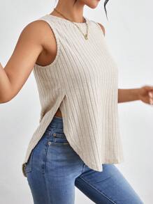 SHEIN Essnce 夏季單色不對稱下擺背心上衣 - 杏色 - 查看 3