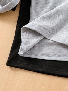 SHEIN Girls' Sporty & Sweet Knit Stand-Up Collar Long Sleeve T-Shirt - Light Grey - View 5