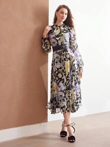 MOTF PREMIUM FLORAL PRINT BUTTON FRONT SHIRT DRESS WITHOUT BELT - Multicolor - View 8