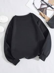 SHEIN EZwear 字母印花保暖襯裡衛衣 - 黑色 - 查看 2