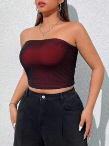 SHEIN EZwear Áo ống Ombre cỡ lớn cho nữ, Ngày lễ tình nhân - Đỏ - Xem 5