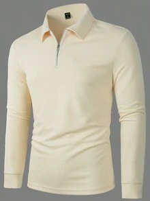 Manfinity Nam Khóa kéo một phần tư Áo polo - Màu be - Xem 5