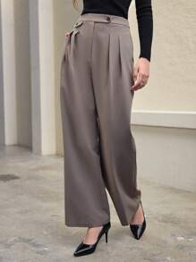 Anewsta Pocket Cover Design Dress Pants - Brown - View 7