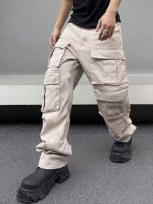 Manfinity EMRG Men'S Solid Color Cargo Jeans - Khaki - View 6