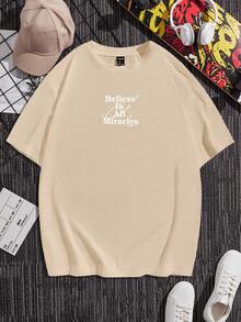 Manfinity Hypemode 男款標語印花短袖針織 T 卹