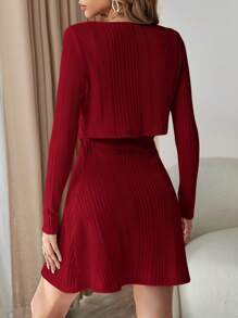 Firerie 純色細肩帶連身裙和夾克兩件套 - 酒紅色 - 查看 2