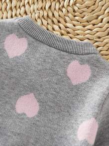 SHEIN 嬰兒女寶長袖心形圖案毛線衣 - 灰色 - 查看 7