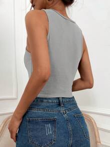 SHEIN LUNE Solid Color Short Tight Tank Top - Grey - View 2