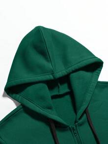 男士字母印花拉鍊前開頭帽衫 - 墨綠色 - 查看 5