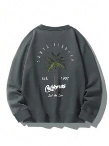 2 件女士休闲椰子树和字母印花运动衫，优雅舒适：我们的女士圆领运动衫结合时尚设计与柔软面料，提升您的衣橱品味