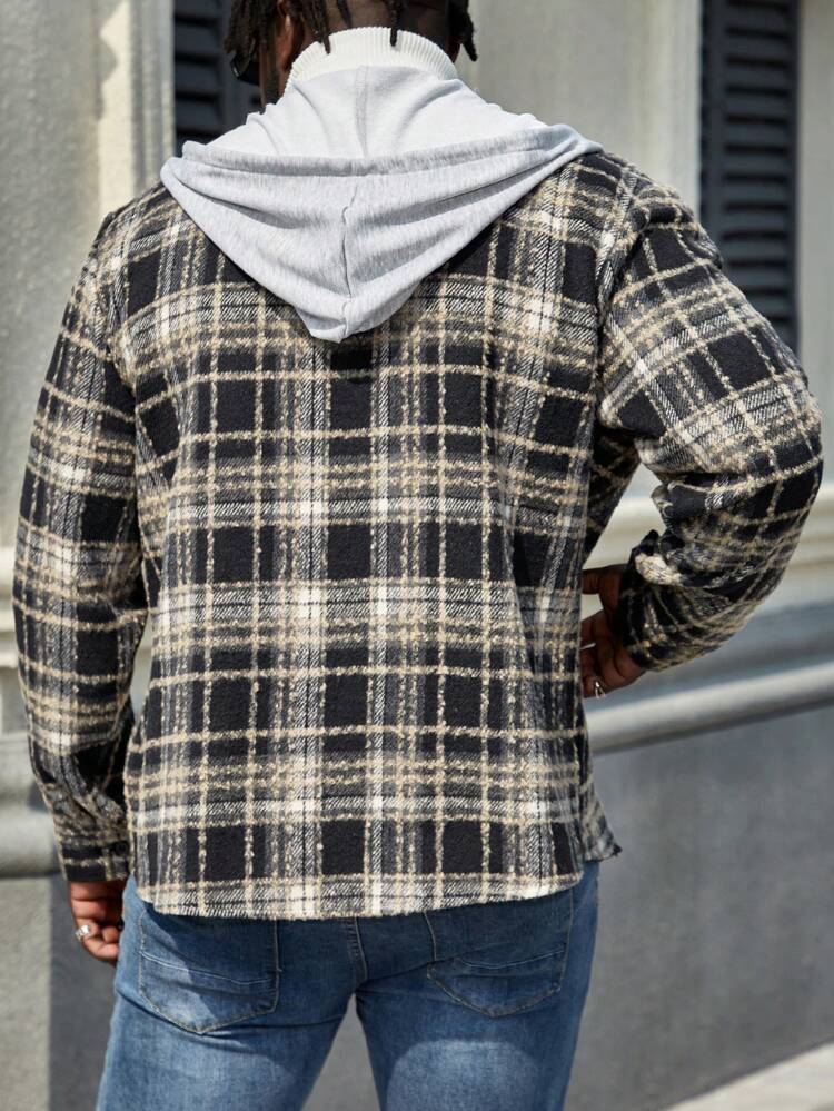 Men's Plus Size Plaid Hooded Shacket