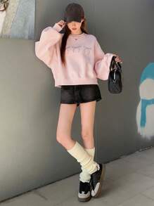 DAZY Sudadera con mangas caídas y estampado de lazo, ropa de otoño - Rosa - Ver 5