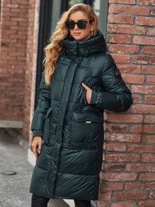 GASMAN Casaco feminino de inverno quente com capuz de algodão acolchoado na altura do joelho