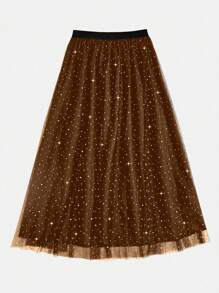 SHEIN BAE Kích thước lớn Lưới Váy - Cà phê nâu - Xem 2