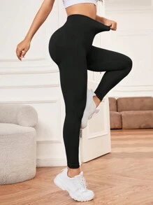 Yoga Basic 純色無縫運動打底褲 - 藍色 - 查看 3