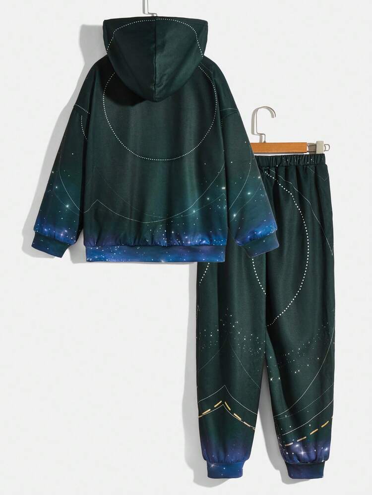 Boys' Casual Animal Print Loose Fit Hoodie And Knitted Pants Set, Youth