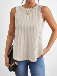 SHEIN Essnce 夏季單色不對稱下擺背心上衣 - 杏色 - 查看 5