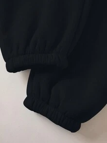 INAWLY Của phụ nữ Màu thuần Lông cừu Áo nỉ Và Quần Bộ - màu đen - Xem 3