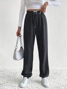 SHEIN Tall 抽繩腰運動褲 - 深灰色 - 查看 4