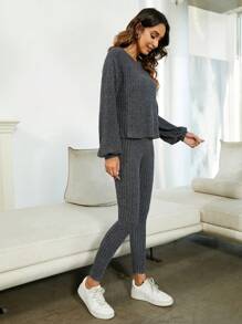 Drop Shoulder Tee & Knot Front Leggings - Grey - View 3