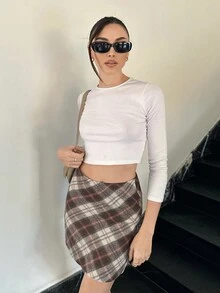 SHEIN Essnce 女士格子菱形裙 - 彩色 - 查看 4