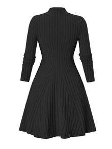 SHEIN LUNE 女士純色肋針織裙 - 黑色 - 查看 2