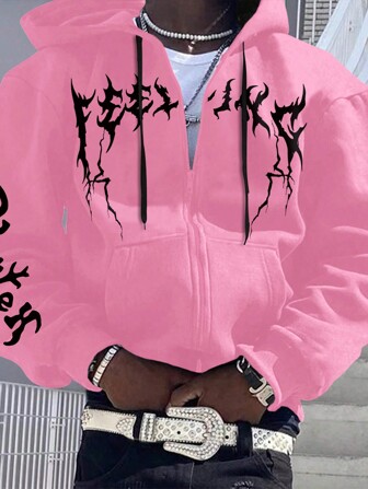 Manfinity LEGND 男士休闲连帽卫衣，印花图案，粉色连帽衫，粉色图案连帽衫，适合秋季穿着，长袖上衣