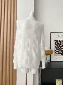 SHEIN Qutie Plus Size Button Up Fuzzy Cardigan - White - View 2