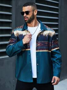 Manfinity Homme Shacket Casual A Maniche Corte Con Stampa Geometrica Taglia Extra Per Uomo