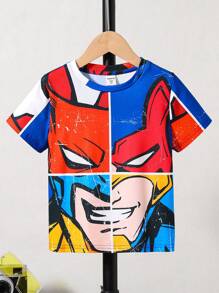 SHEIN Leap Crew Young Boy Comfortable Cartoon Character Print Short Sleeve T-Shirt - Multicolor - View 1