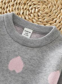 SHEIN 嬰兒女寶長袖心形圖案毛線衣 - 灰色 - 查看 6