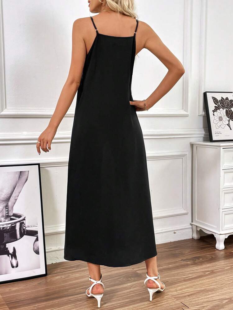 Women's Sequin Patchwork Fringe Detail High Slit Cami Dress