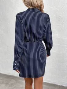 SHEIN LUNE 條紋羈扣休閒長袖連身裙 - 彩色 - 查看 2