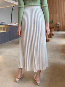 DAZY Solid Color Elegant Pleated Skirt For Women, Spring/Summer - Beige - View 2