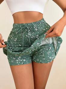 SHEIN Cottnline Ditsy Floral Print Knot Waist Skort - màu xanh lá - Xem 6
