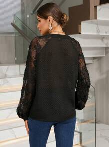 Aveloria Blusa De Manga Larga Y Parche De Encaje Para Mujer