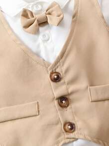 Souflis Souflis 4pcs/Set Toddler Boys Gentleman Style Bow Tie Shirt, Suspender, Khaki Pants, Autumn/Winter