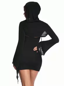 SHEIN BAE Ba chiều Hoa Lưới Nối Váy dây Và Áo gi lê Bộ - màu đen - Xem 5