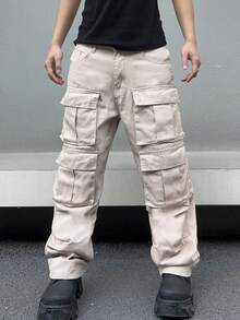 Manfinity EMRG Men'S Solid Color Cargo Jeans - Khaki - View 4
