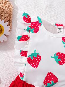 女嬰草莓上衣和短褲套裝 - 紅色 - 查看 6