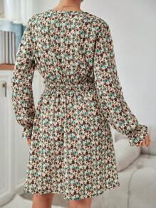 EURMUSE Women's Floral Print Surplice Neckline Ruffle Sleeve Dress - Multicolor - View 2