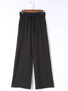 Women's Drawstring Elastic Waist Casual Wide Leg Pants - Black - View 6