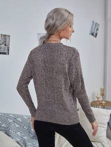 SHEIN LUNE Round Neck Casual Pullover Sweater - Mocha Brown - View 2