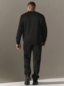 SHEIN Manfinity Homme Men'S Plus Size Text Printed Casual Round Neck Two-Piece Set - Black - View 2