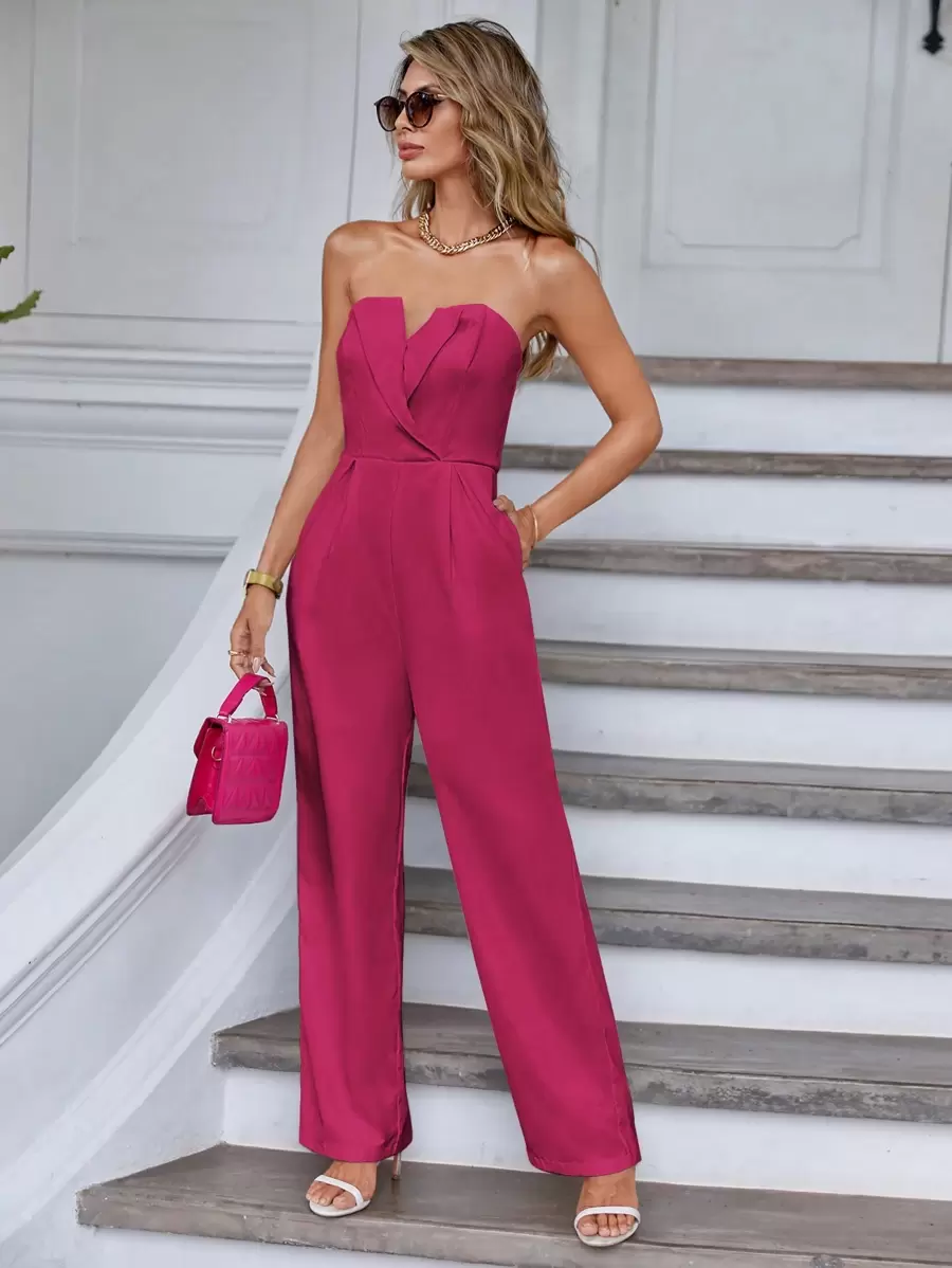 SHEIN Privé Women's Strapless Jumpsuit - Hot Pink - View 1