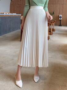 DAZY Solid Color Elegant Pleated Skirt For Women, Spring/Summer - Beige - View 4