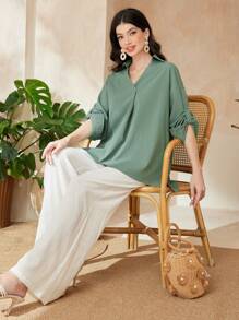 Seusyu 女士捲袖襯衫 - 綠色 - 查看 4