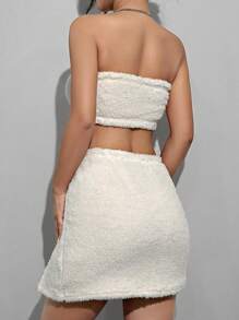 SHEIN Unity Bộ áo và váy không dây lông 2 món (Không có áo khoác) - Màu be - Xem 2