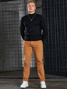 RueChic Nam Thon gọn Vòng cổ Giải trí Áo len - màu đen - Xem 5